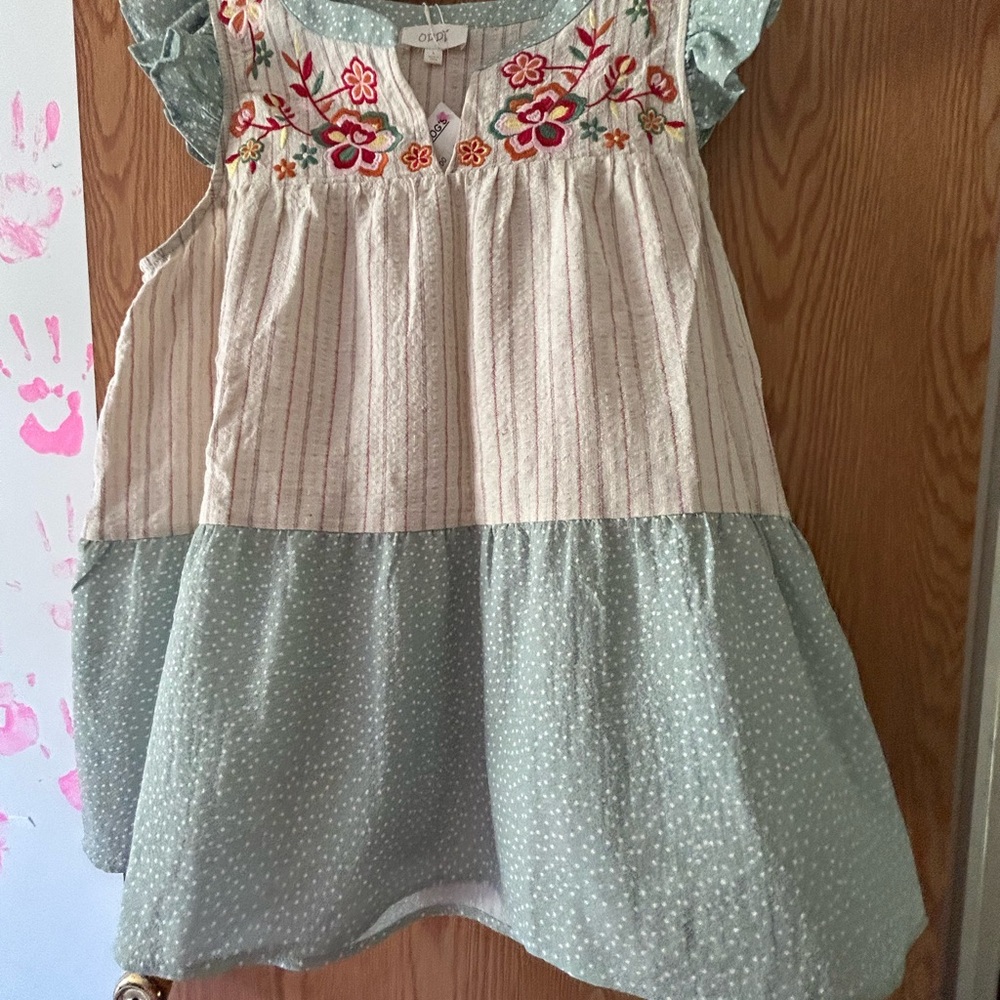 ODDY Cream and Green Embellished Blouse